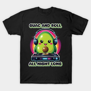 Guac and Roll All Night Long - Kawaii Avocado DJ T-Shirt